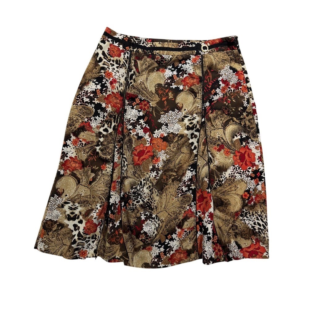 Y2K RQT Mixed Print Pleated Skirt Animal Floral Paisley Knee Length Size 18
